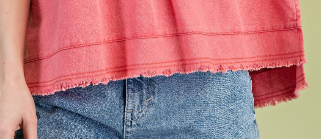 Fray Washed Linen Roll Sleeve CORAL