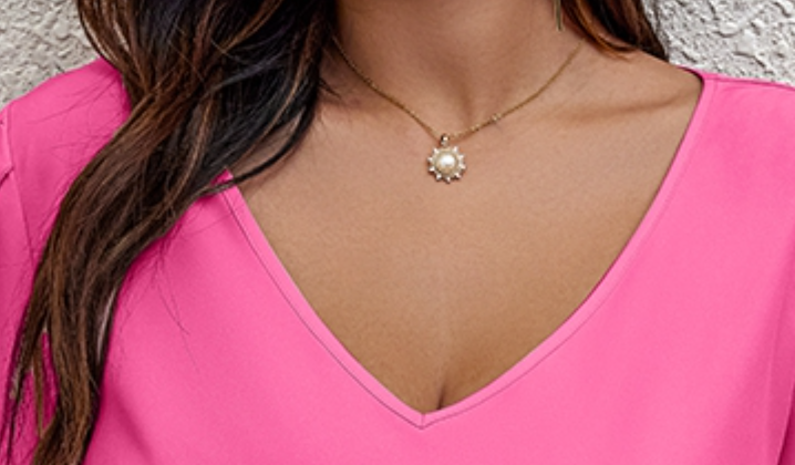 Plus V~Neck Ruffle Petal Sleeve FUCHSIA