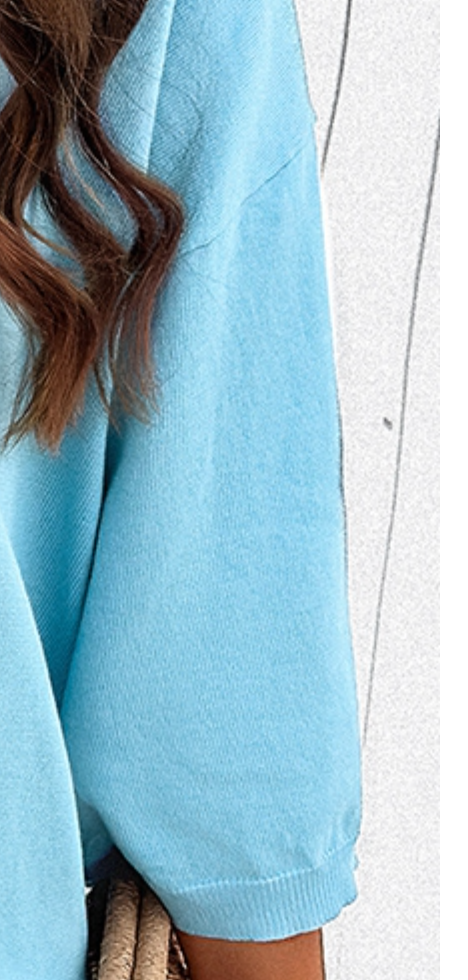 V~Neck Knit Short Sleeve Sweater SKY