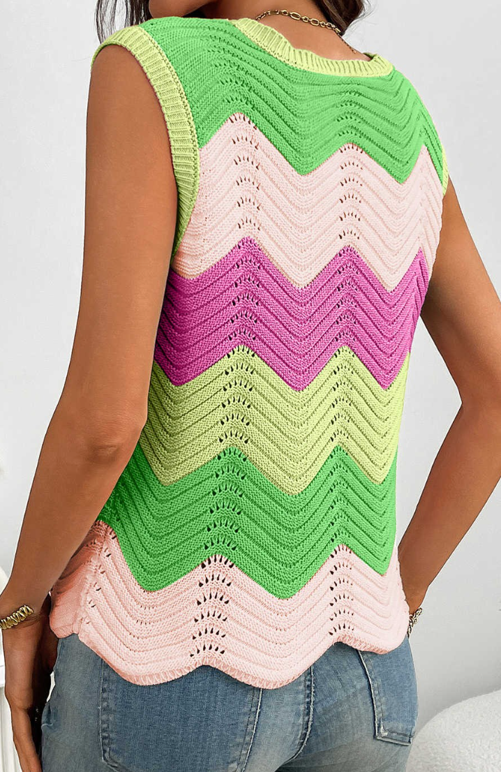 Color Block Wave Sweater GREEN