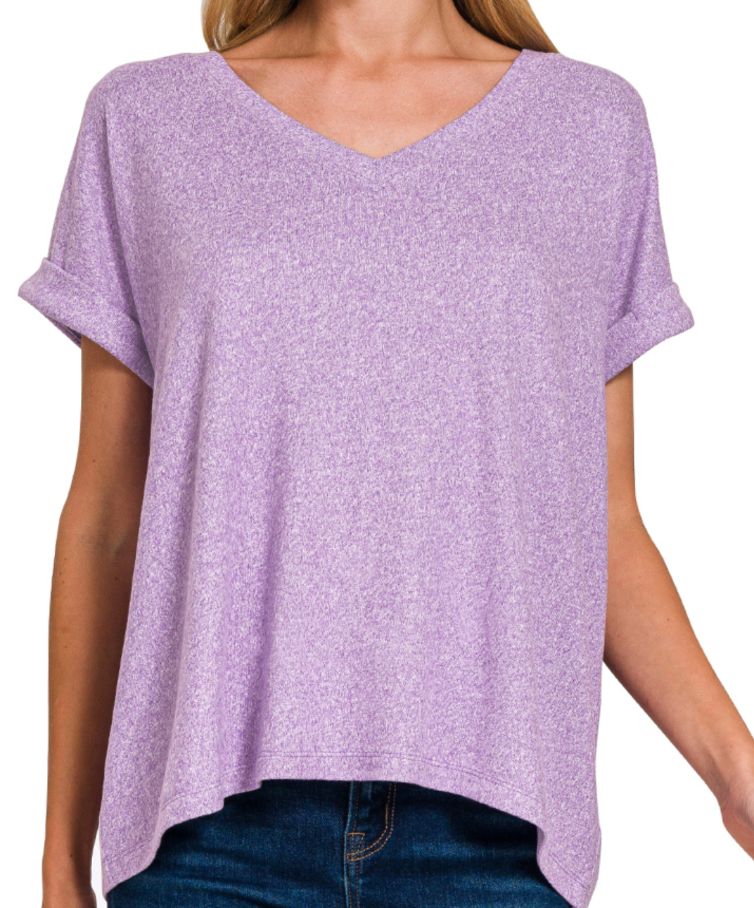 Hacci V~Neck Melange Tee LAVENDER