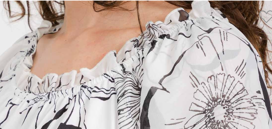 Bubble Ruffle Neck Peasant B&W