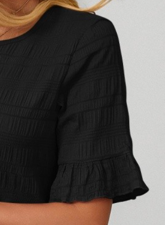 Ruffle Sleeve A~line Dress BLACK