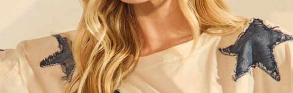 Denim Fray Star Tee CREAM