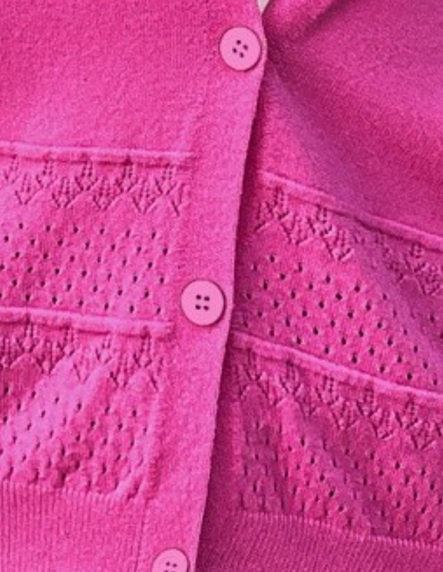 Crochet Knit 3/4 Sleeve Cardi FUCHSIA