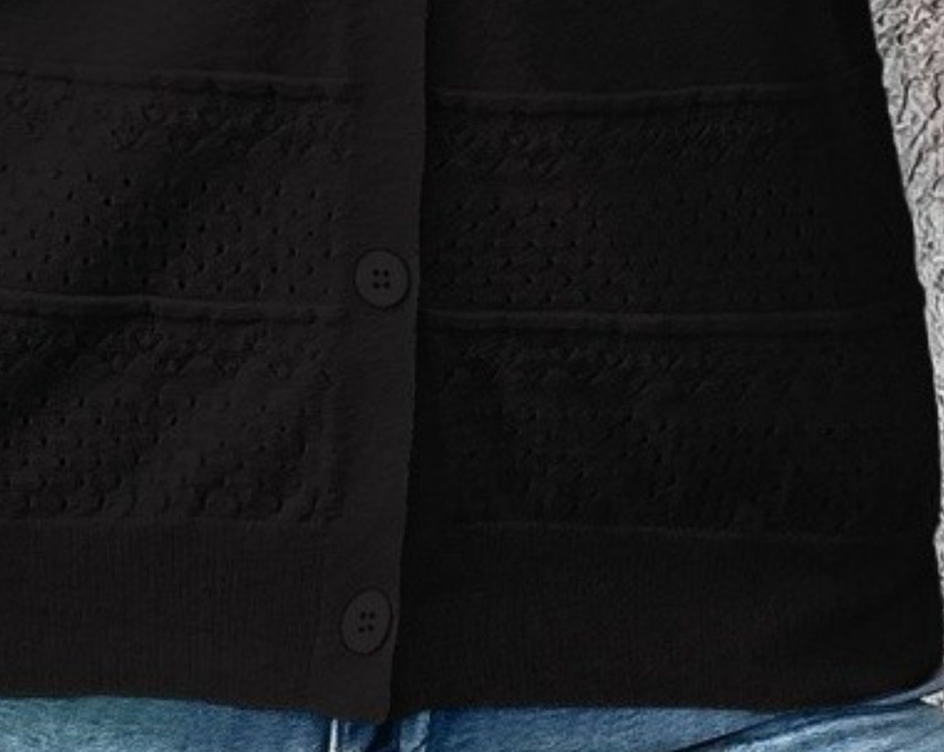 Crochet Knit 3/4 Sleeve Cardi BLACK