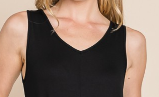 Sleeveless Romper W/ Pockets BLACK