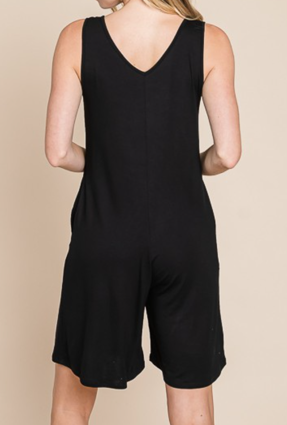 Sleeveless Romper W/ Pockets BLACK