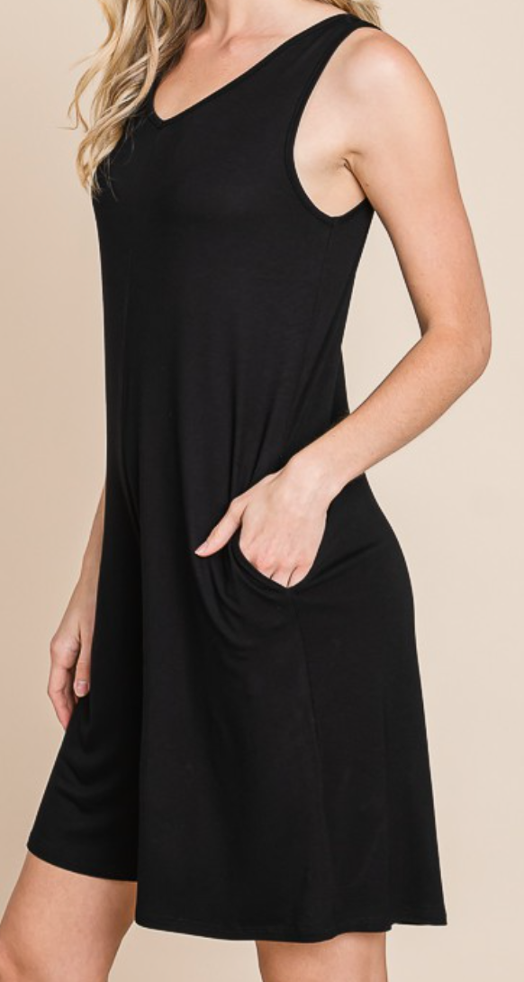 Sleeveless Romper W/ Pockets BLACK