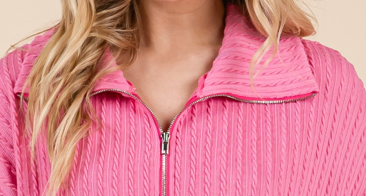 1/4 zip Pocketed Textured Rib PINK