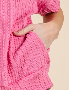 1/4 zip Pocketed Textured Rib PINK