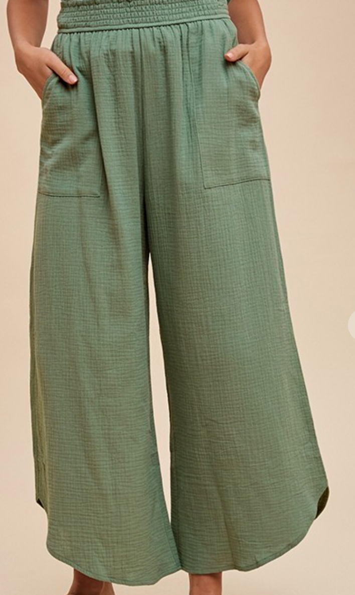 Cotton Gauze Wide Leg Pants SAGE