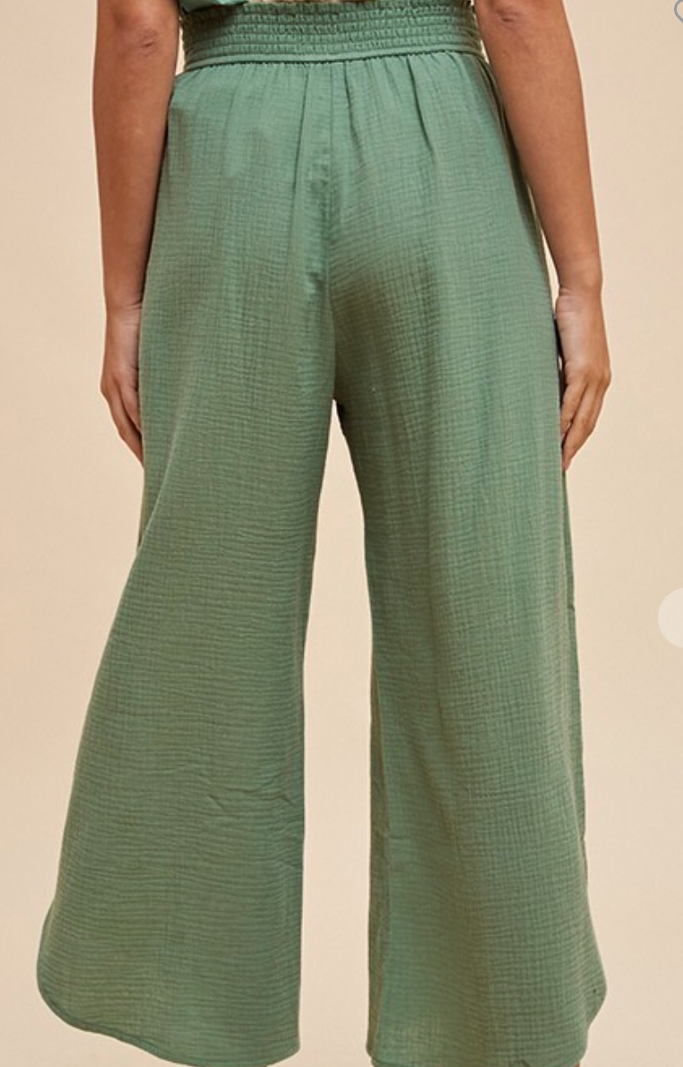 Cotton Gauze Wide Leg Pants SAGE