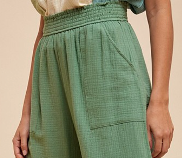 Cotton Gauze Wide Leg Pants SAGE