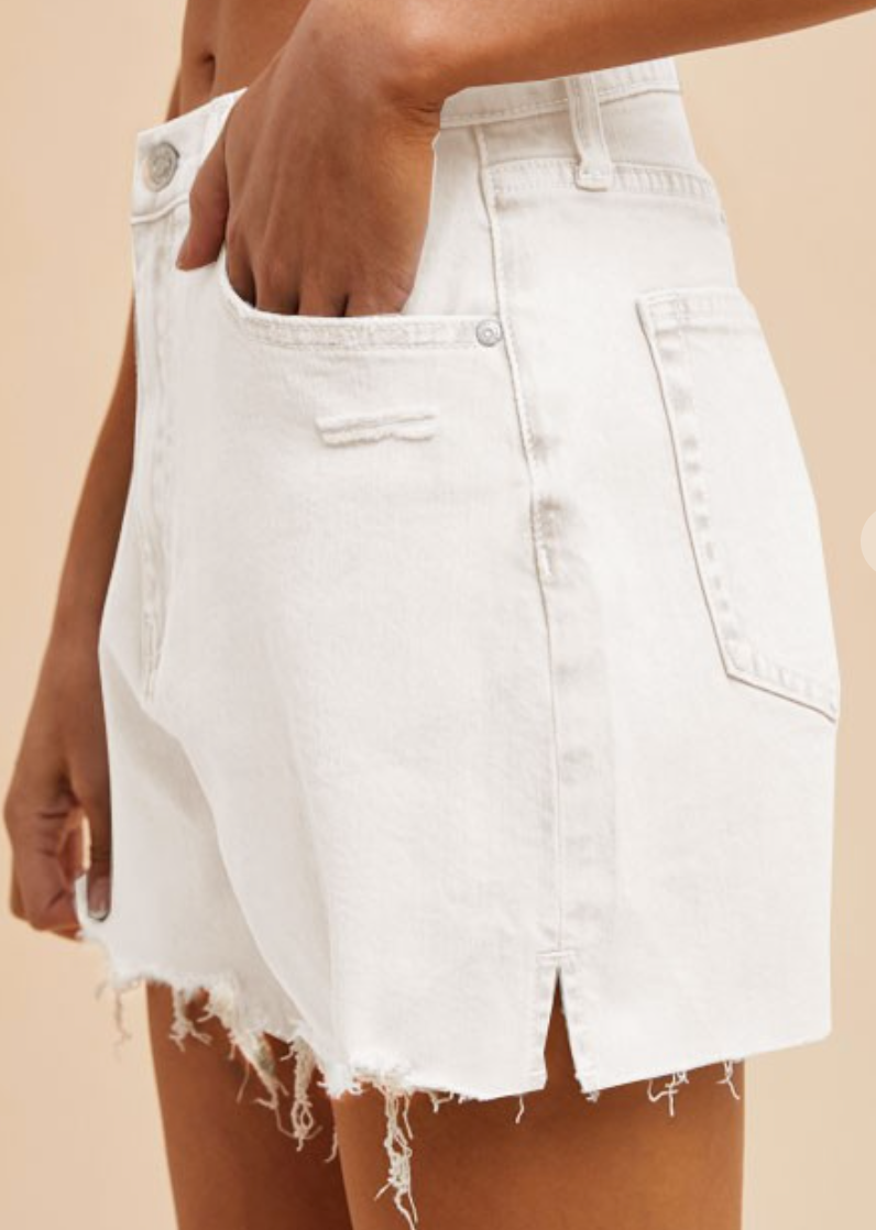 Comfort Stretch Distress Shorts WHITE