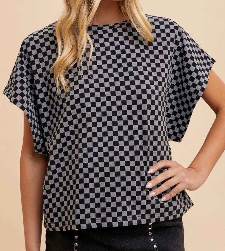 Checkered Dolman Knit BLACK