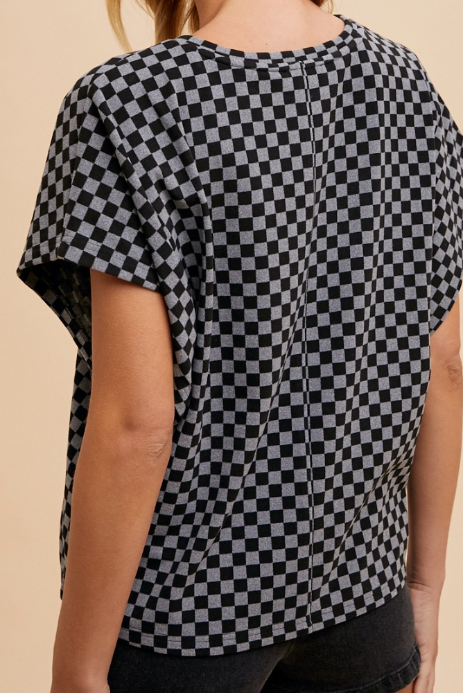Checkered Dolman Knit BLACK