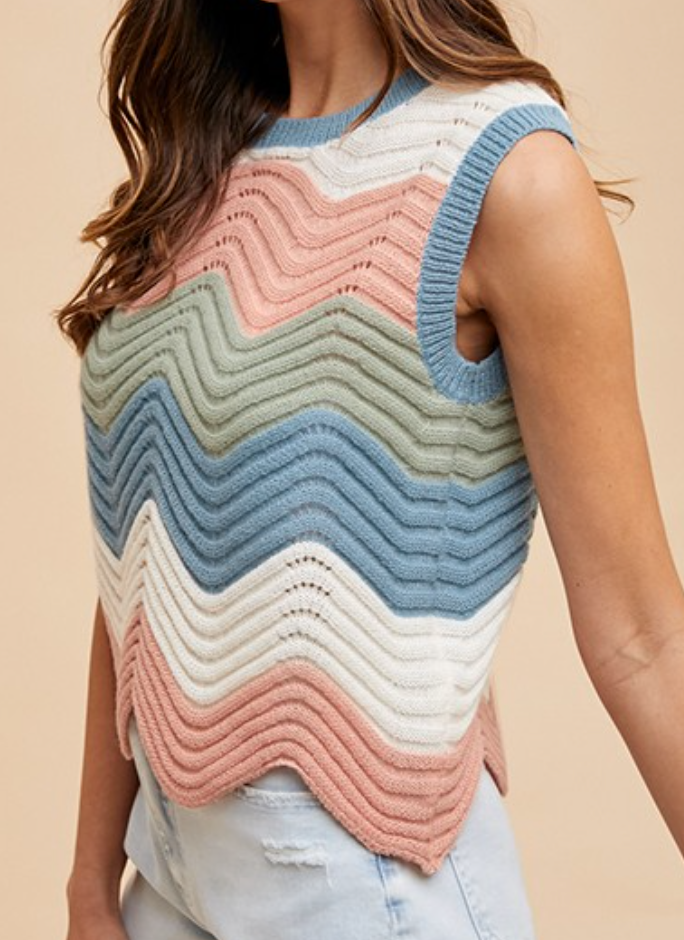 Wave Pointelle Sweater Tank APRICOT