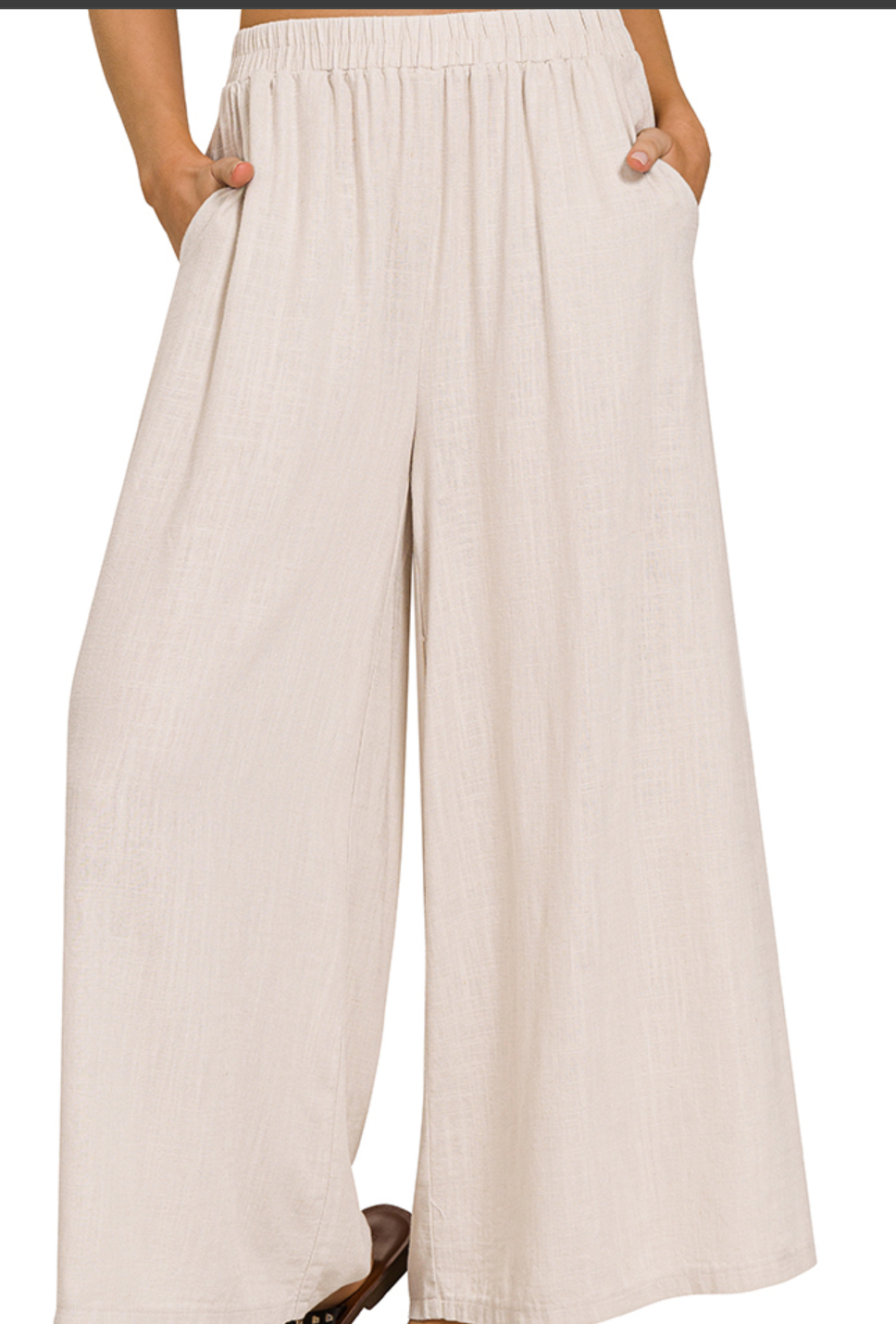 Linen Blend Wide Leg Pants SAND 24.5"