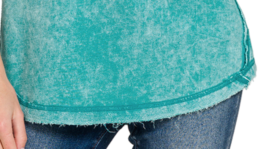 Raw Edge Sleeveless Henley TEALb