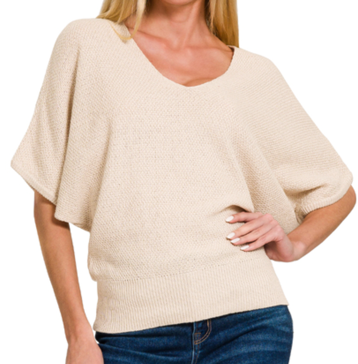 V~Neck Dolman Sweater SAND