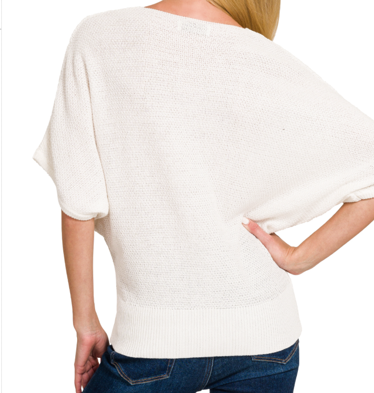 V~Neck Dolman Sweater WHITE