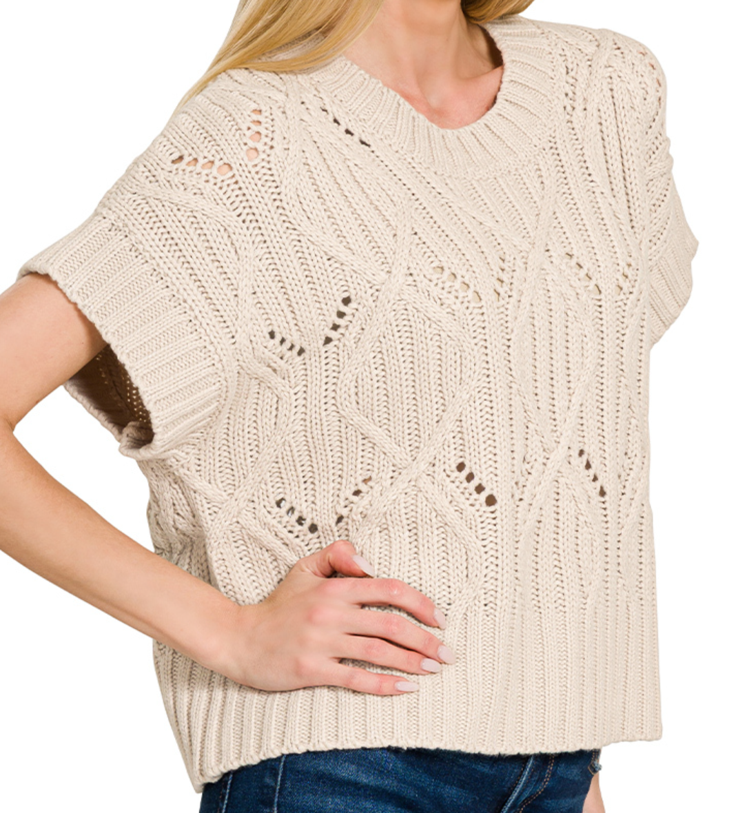 Cable Knit Cap Sweater SAND