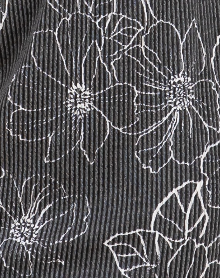 Floral Zip Up Collared Dress BLACK