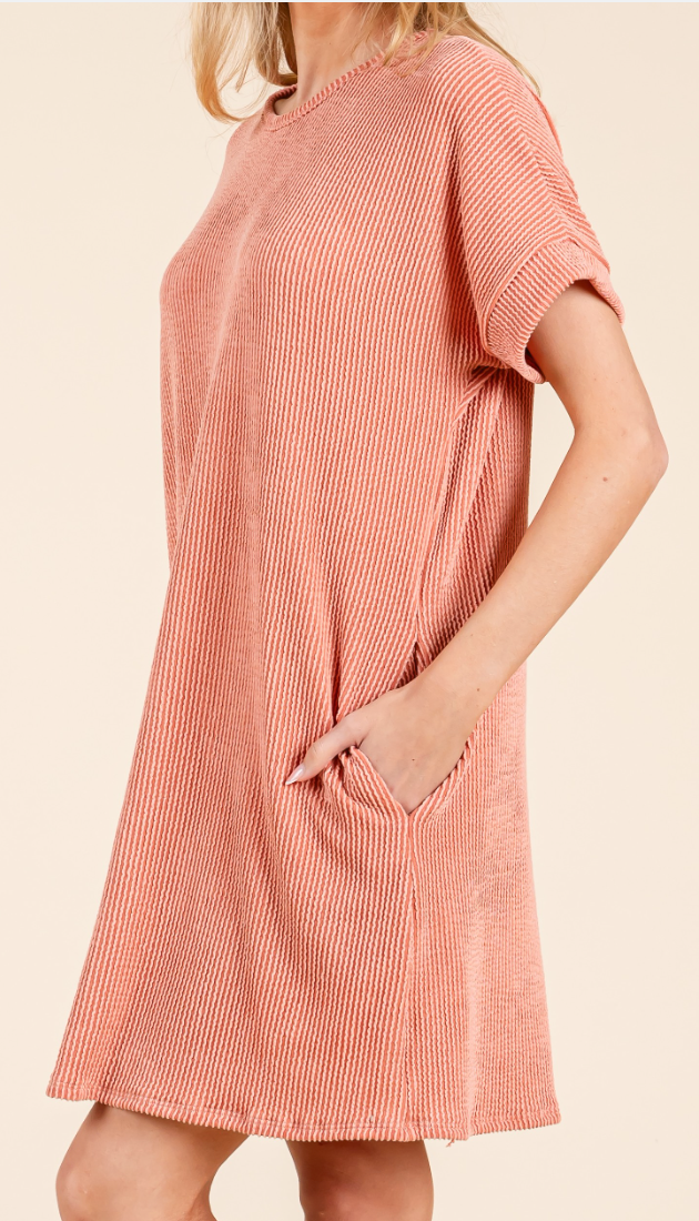 Rib Knit Dress SALMON