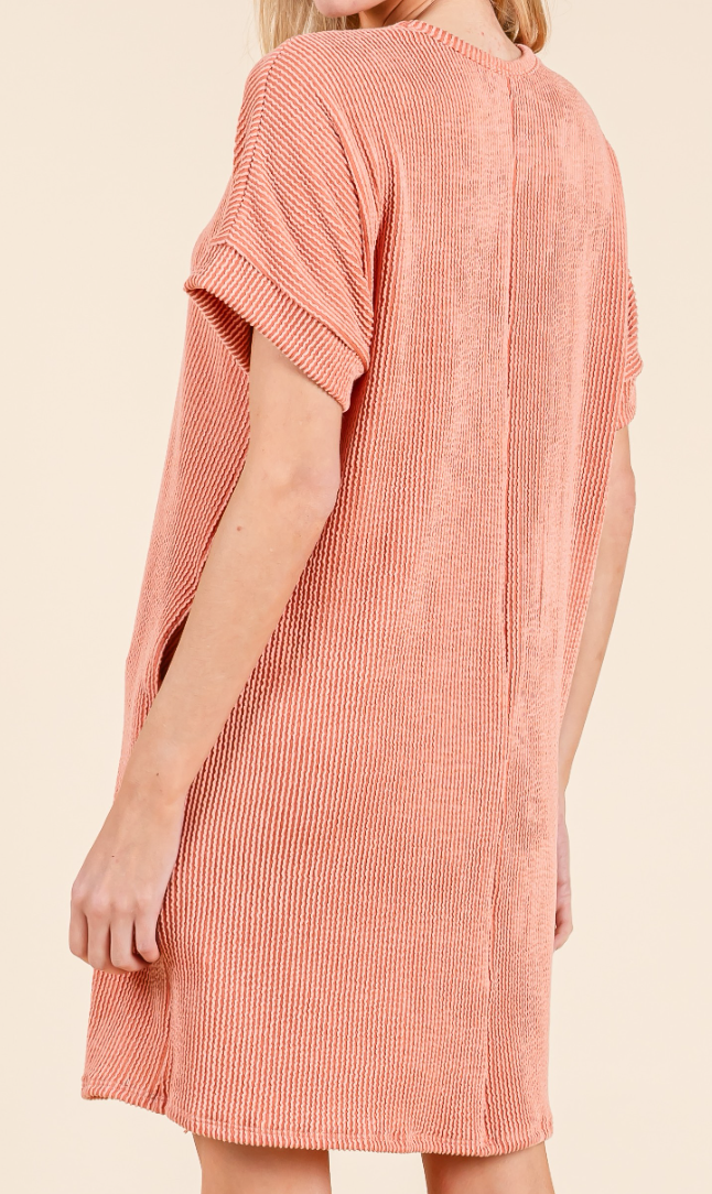 Rib Knit Dress SALMON