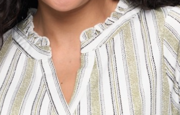 Stripe Ruffle Neck Pullover OLIVE