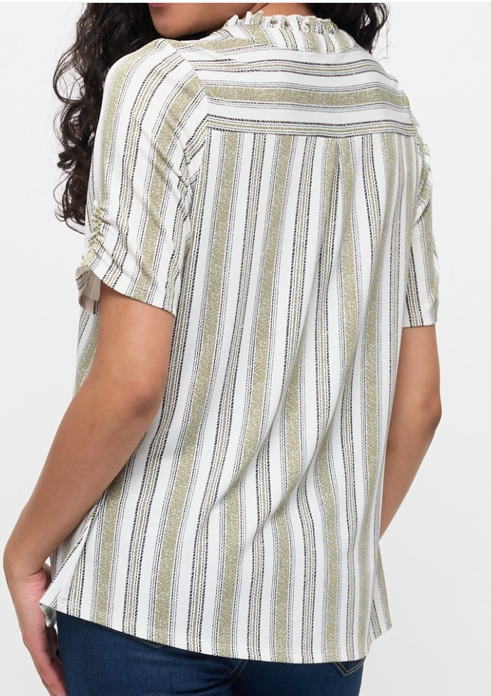 Stripe Ruffle Neck Pullover OLIVE