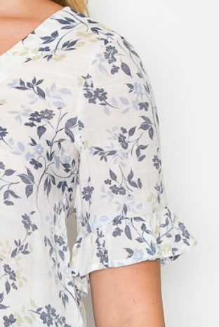Gauze Floral Ruffle Sleeve WHITE