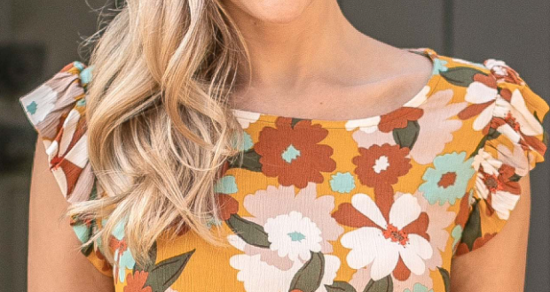 Floral Ruffle Sleeves MUSTARD