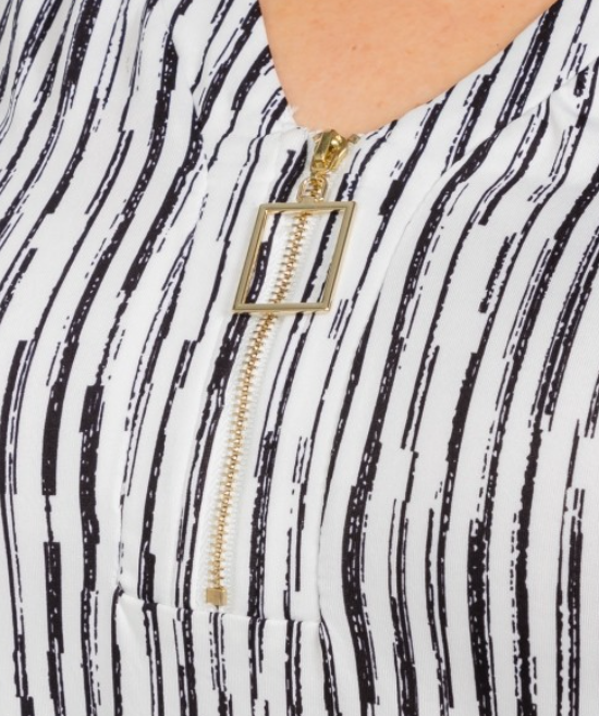 PS Square Zipper Pull Roll Tab Blouse B&W