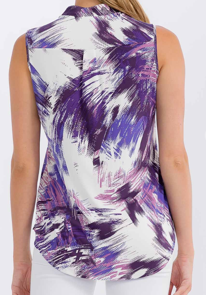 Mandarin Collar V~Neck Sleeveless PURPLE
