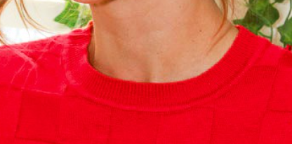 Checkered Short Sleeve Sweater RED