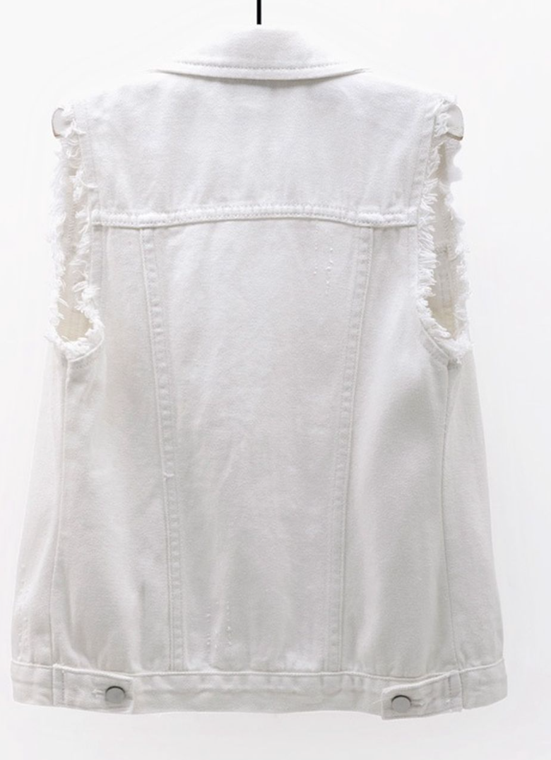 Cropped Raw Hem Vest WHITE