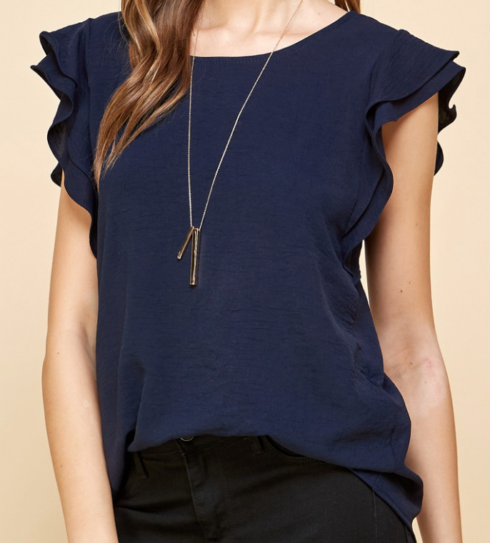 Wendy Ruffled Sleeve NAVY