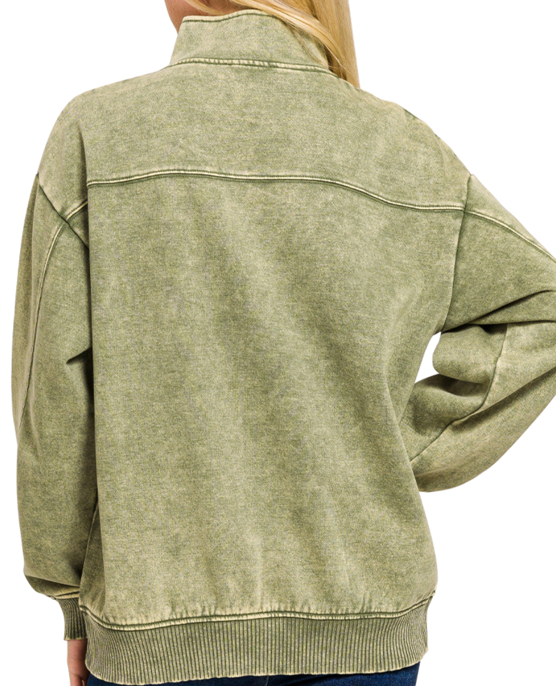 1/4 Zip Acid Wash Pullover OLIVE