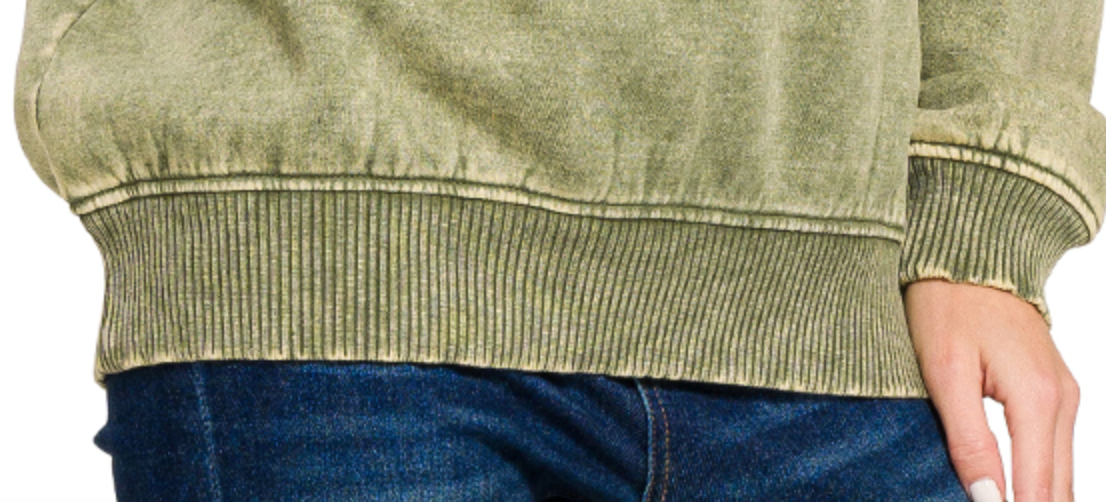 1/4 Zip Acid Wash Pullover OLIVE