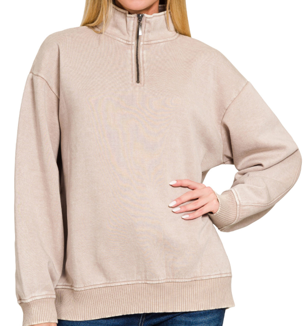 1/4 Zip Acid Wash Pullover MOCHA