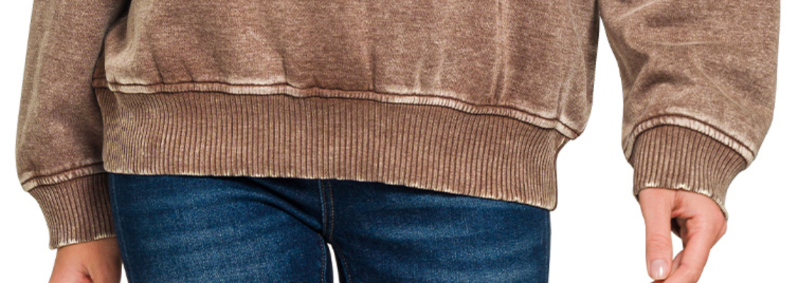 1/4 Zip Acid Wash Pullover BROWN