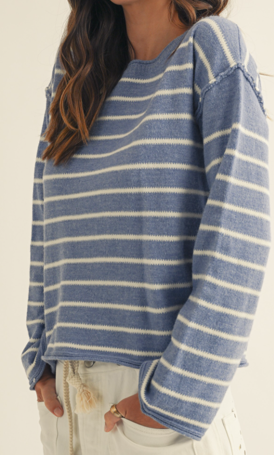 Soft Stripes Relaxed Sweater CORNFLOWER