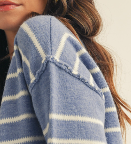 Soft Stripes Relaxed Sweater CORNFLOWER