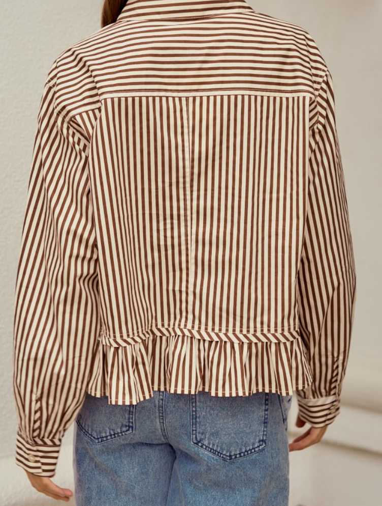 Stripes Raglan Puff Sleeves BROWN