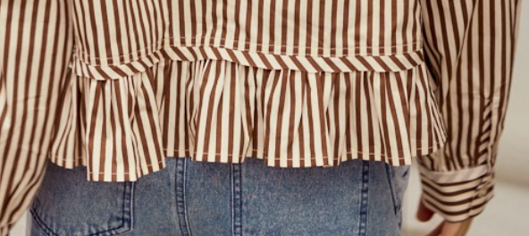 Stripes Raglan Puff Sleeves BROWN