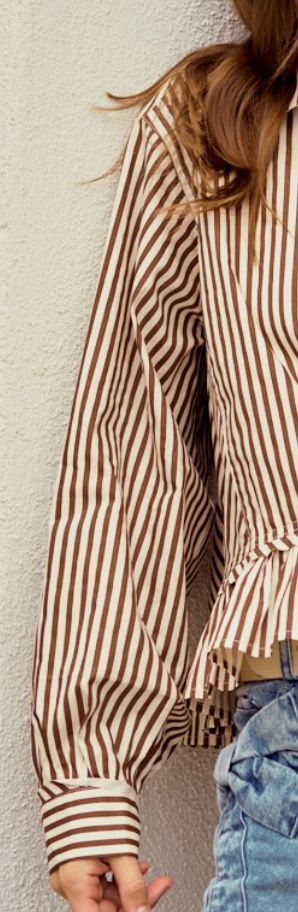 Stripes Raglan Puff Sleeves BROWN