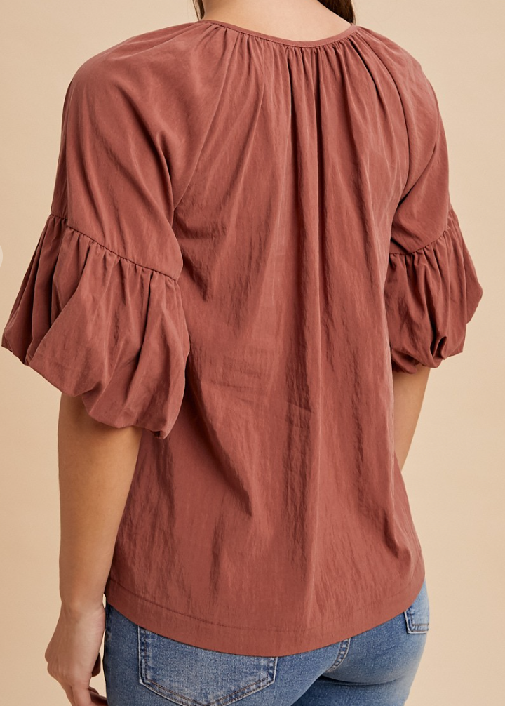 Tie Neck & Balloon Sleeve Blouse TERRACOTTA