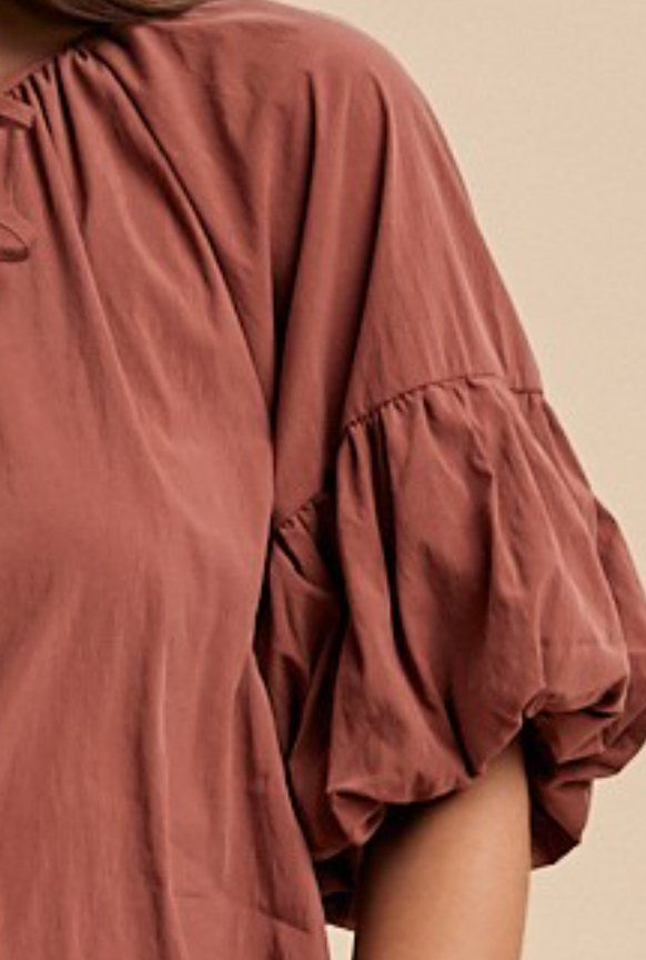 Tie Neck & Balloon Sleeve Blouse TERRACOTTA